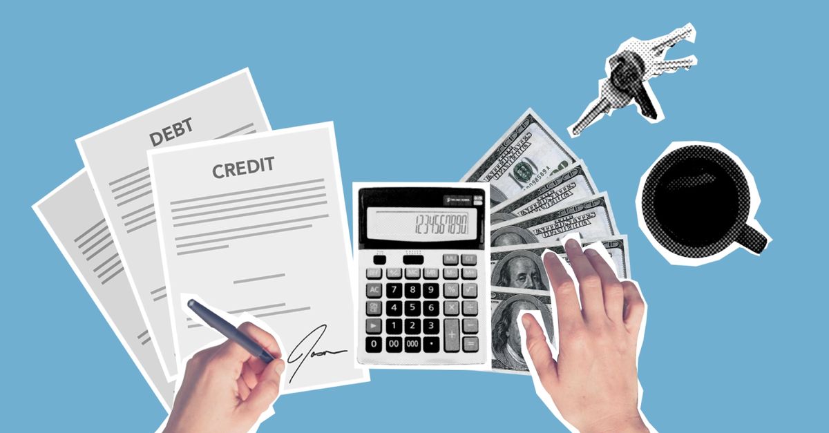US dollar bills on mortgage documents and a calculator